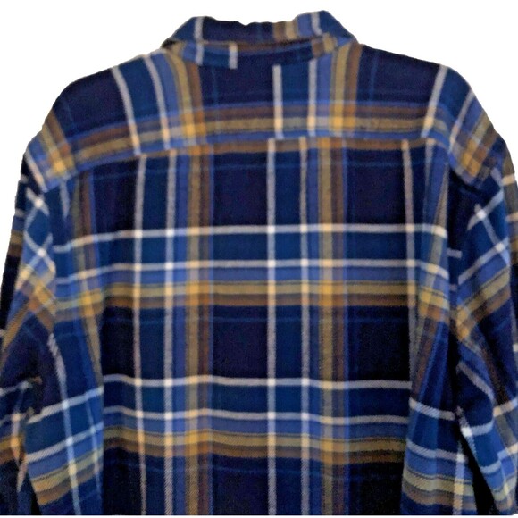 Lands End Rugged Work Shirt Mens Sz 2XL Tradtional Fit Hefty Blue Plaid Pockets - Picture 10 of 15